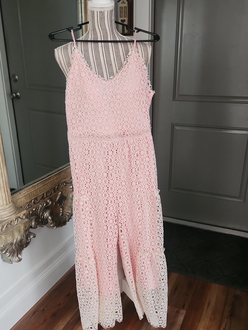 Just Me Pink Crochet Lace Jumpsuit